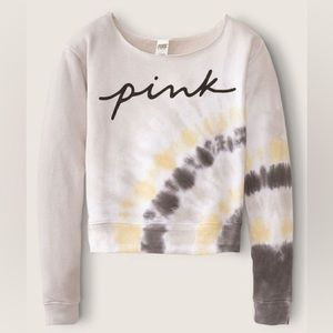NWT Victoria’s Secret PINK Everyday Lounge Open Neck Tie Dye Crewneck Sweatshirt
